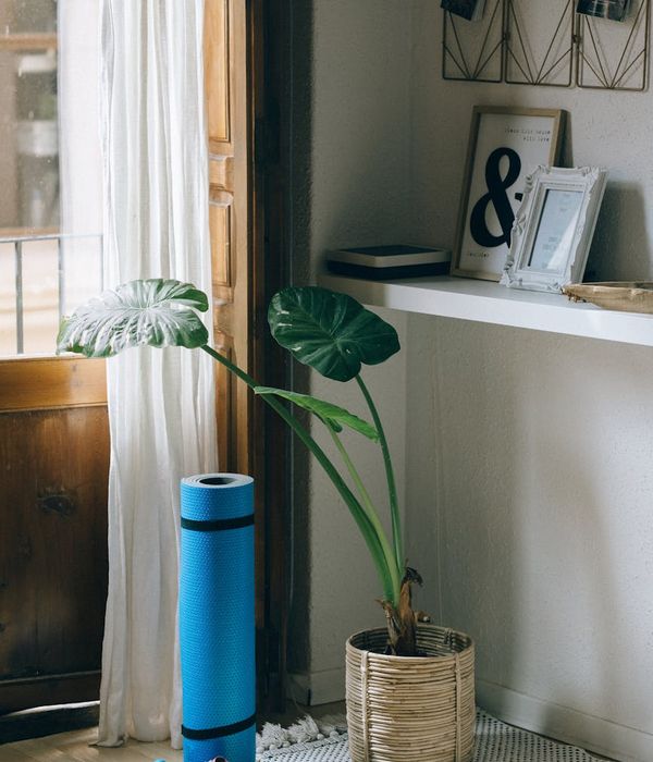 Woman feeling energized and calm in a bright, minimalist room.